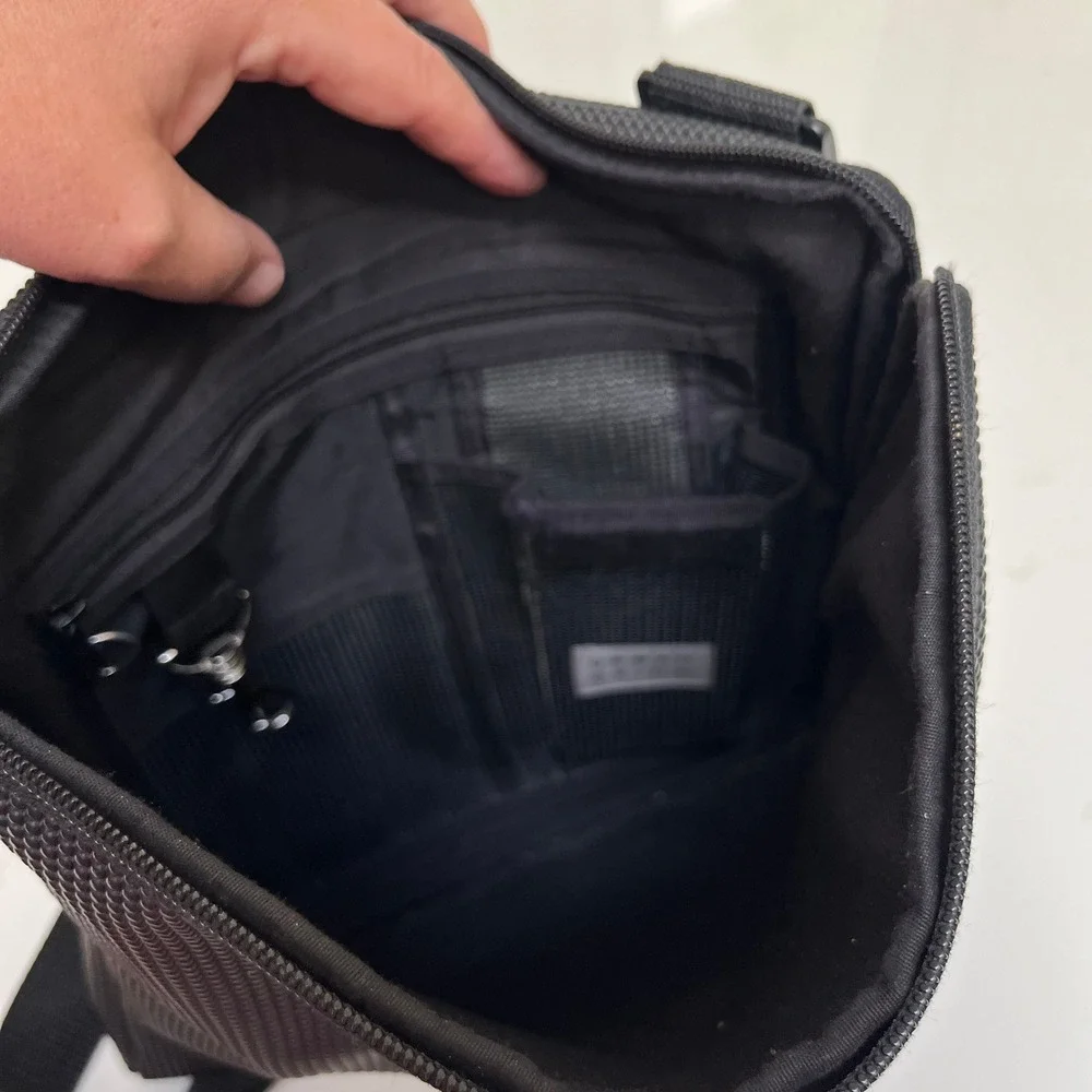 Urban Oxide Black Textured Rubber Crossbody Messenger Bag Raised Dot Utility